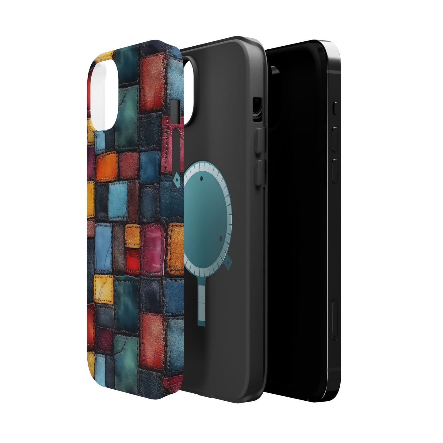 Coloerful Leather Patchwork MagSafe® Compatible Tough Case for iPhone