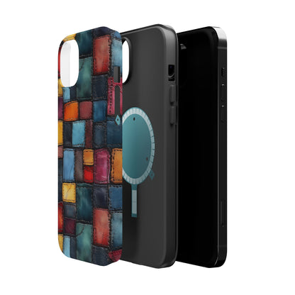 Coloerful Leather Patchwork MagSafe® Compatible Tough Case for iPhone
