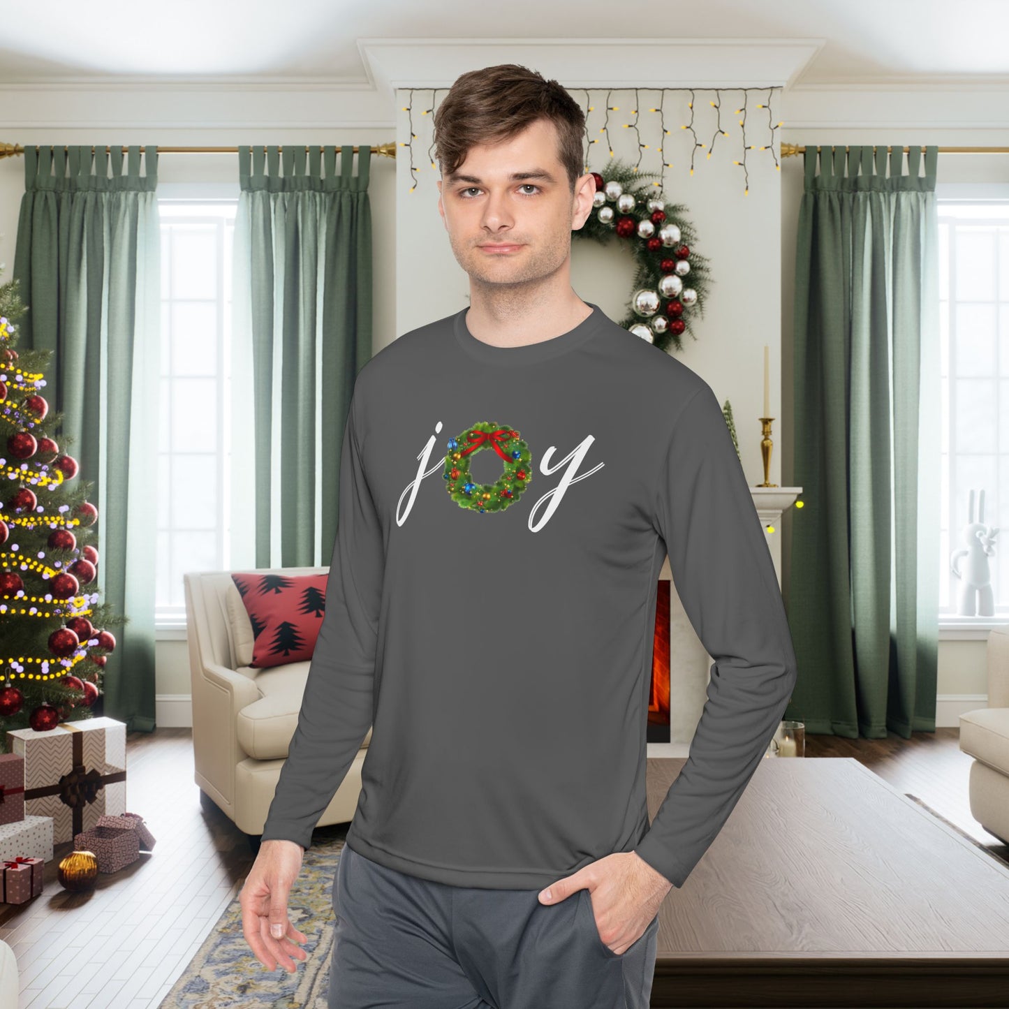 Joy w/Wreath Adult Long Sleeve Tee