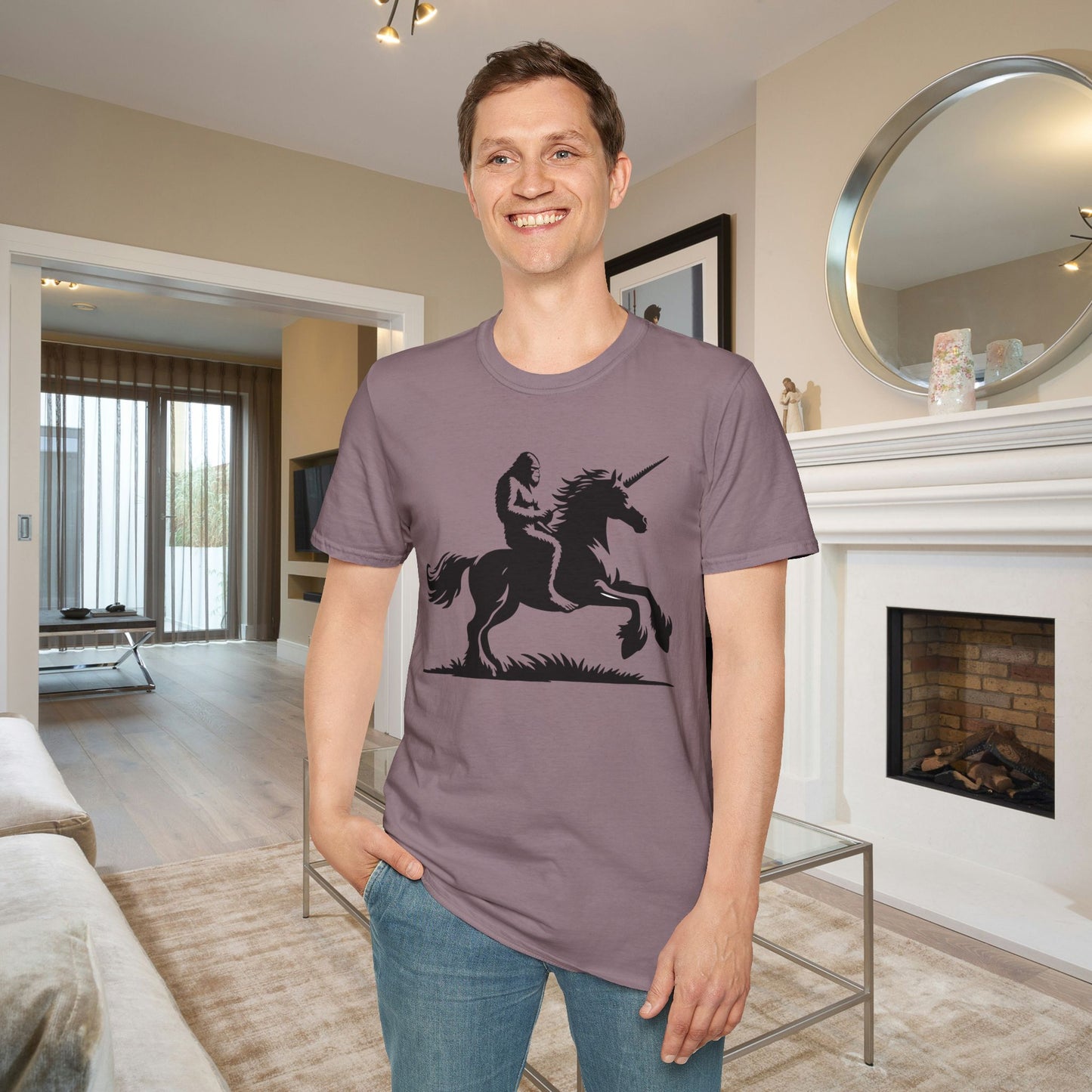 Bigfoot Rides A Unicorn Adult T-shirt