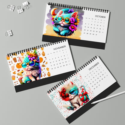 Colorful Kittens Simplex Desk Calendar (2025 grid)