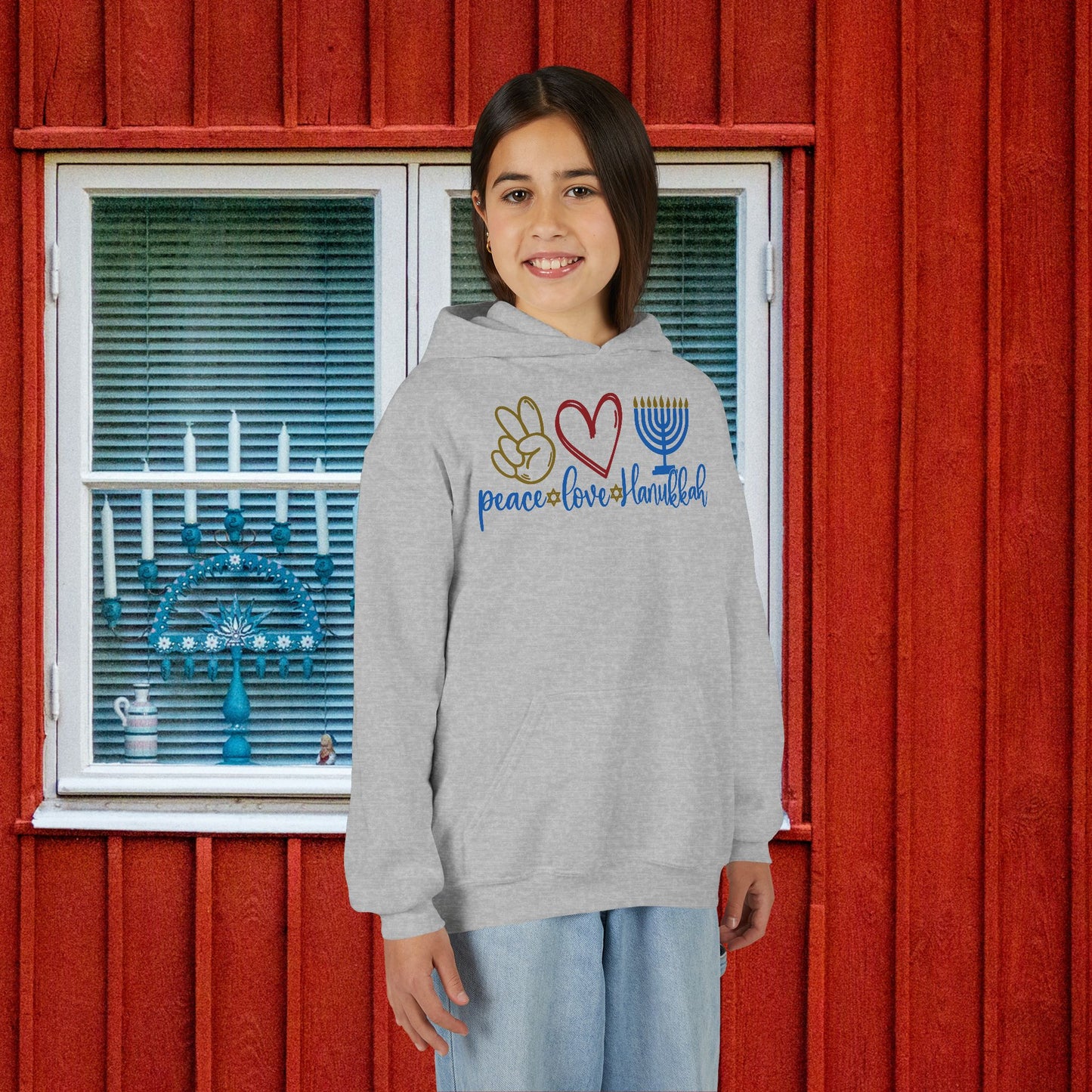 Peace Love Hanukkah Youth Heavy Blend Hoodie