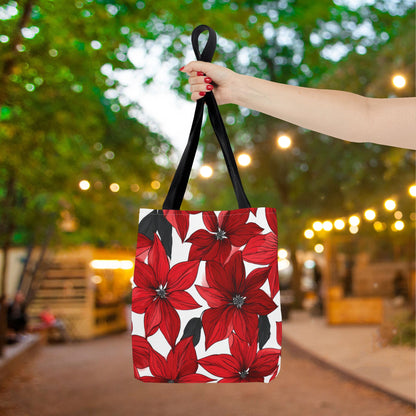 Inked Poinsettias Canvas Tote Bag