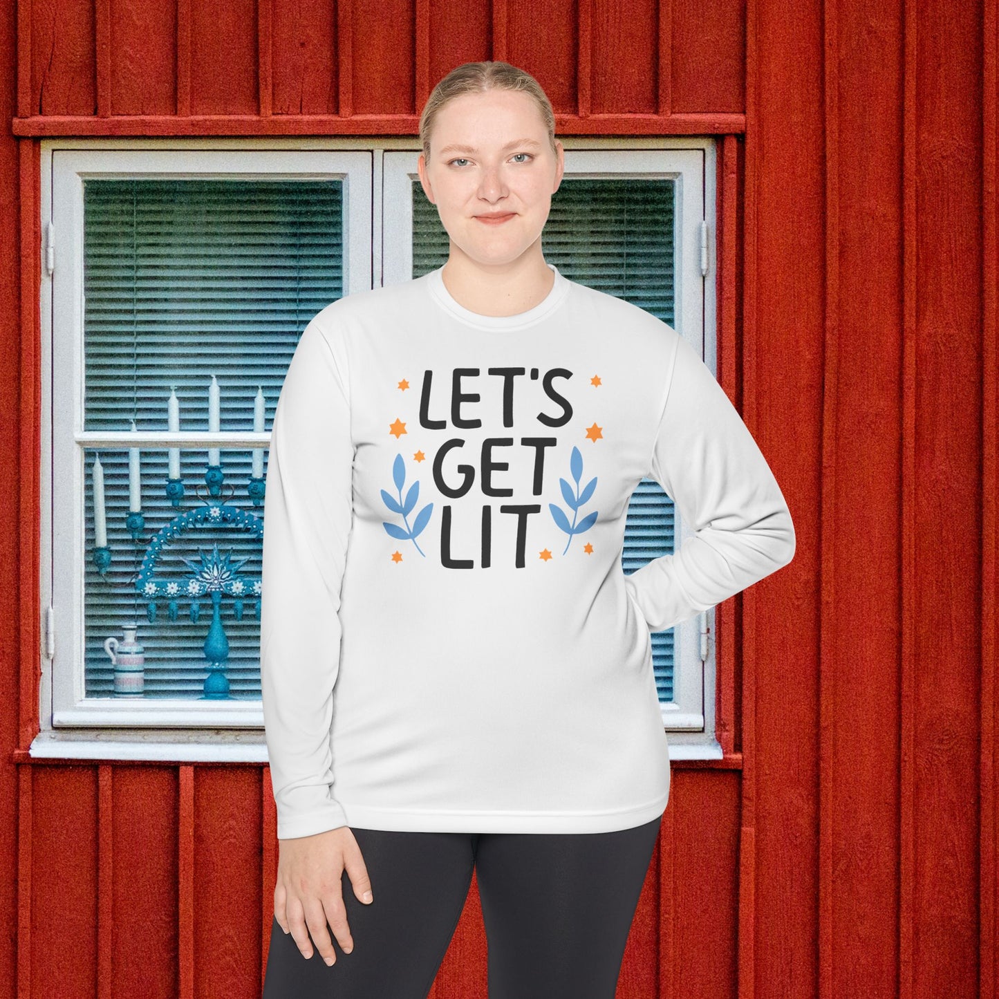Hanukkah Let's Get Lit Adult Long Sleeve Tee