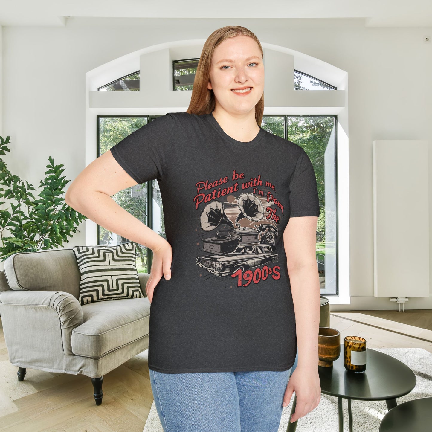 Please Be Patient With Me I'm From The 1900's (Classic Car, gramophone) Adult T-shirt