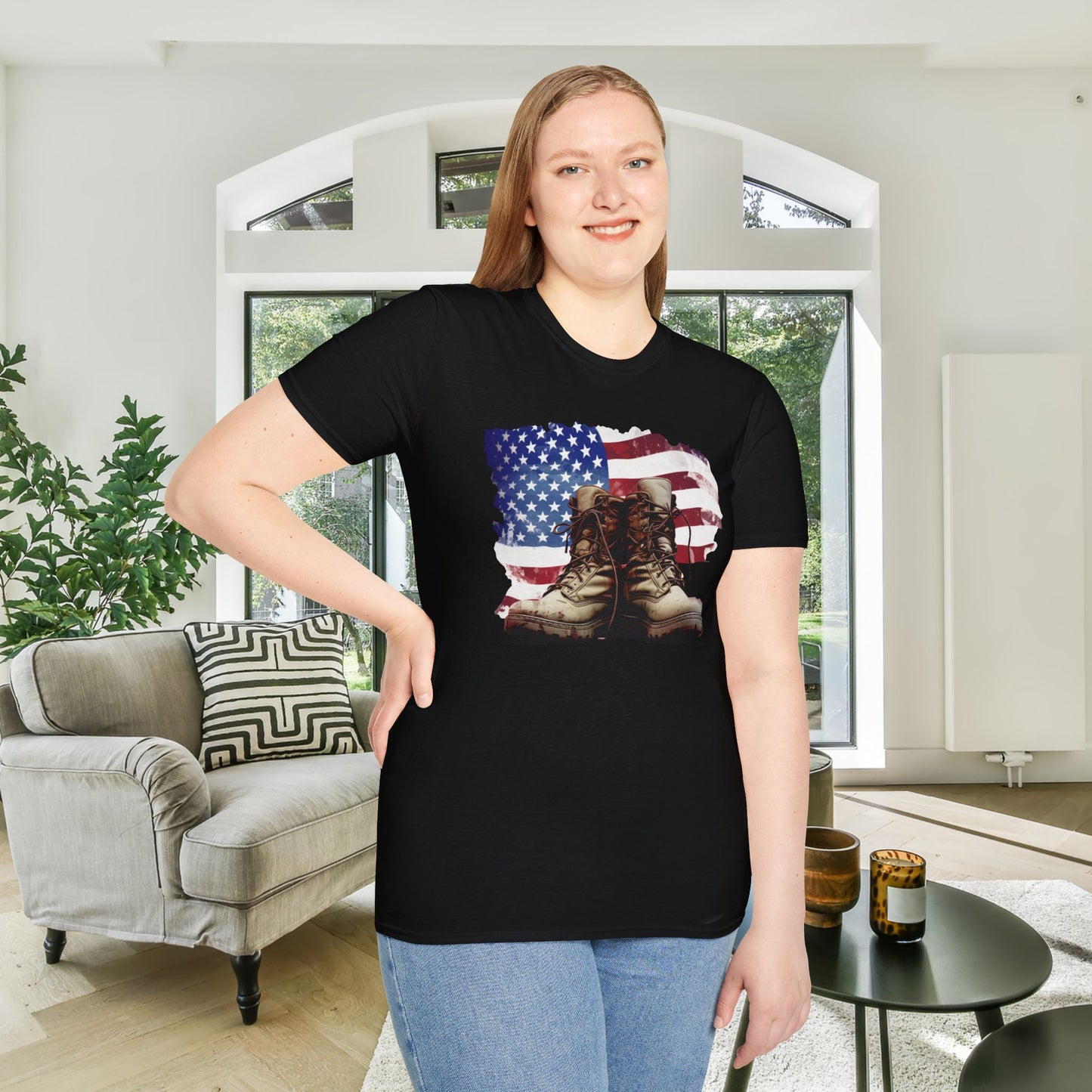 American Flag & Boots Adult T-shirt