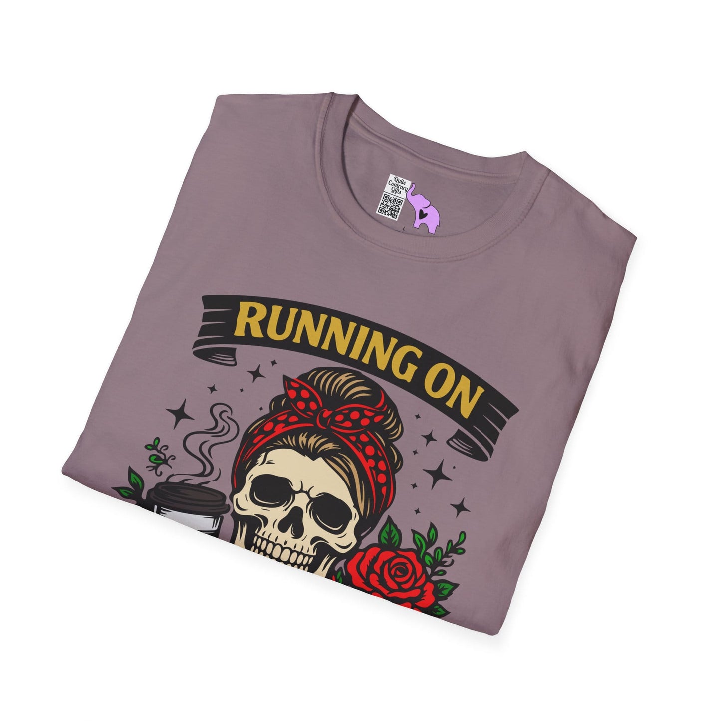 Running on Caffeine and Sarcasm (Roses) Adult T-shirt