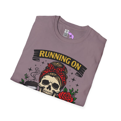 Running on Caffeine and Sarcasm (Roses) Adult T-shirt