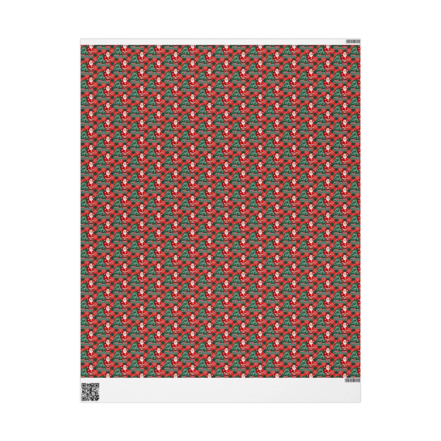 Red/Green Plaid Santa & Tree Custom Name Wrapping Paper (Matthew)