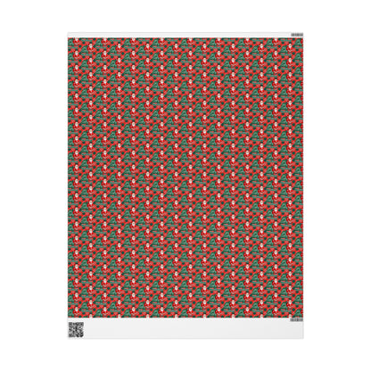 Red/Green Plaid Santa & Tree Custom Name Wrapping Paper (Matthew)