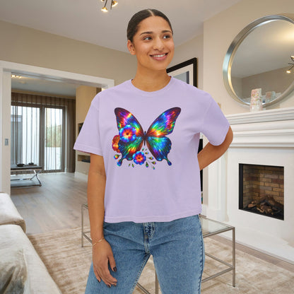 Colorful Butterfly & Flowers Women's Boxy Tee