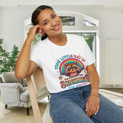 Your Little Ray of Sarcastic Sunshine is Here (Racoon) Adult T-shirt