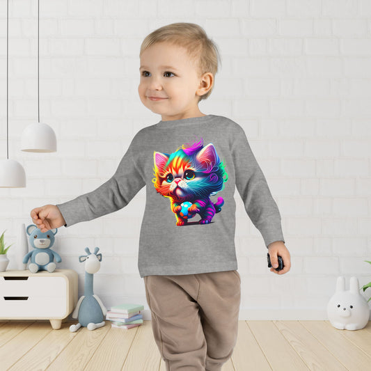 Cute Colorful Kitten Toddler Long Sleeve Tee