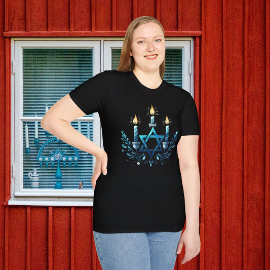 Star & Flame Hanukkah Adult T-shirt