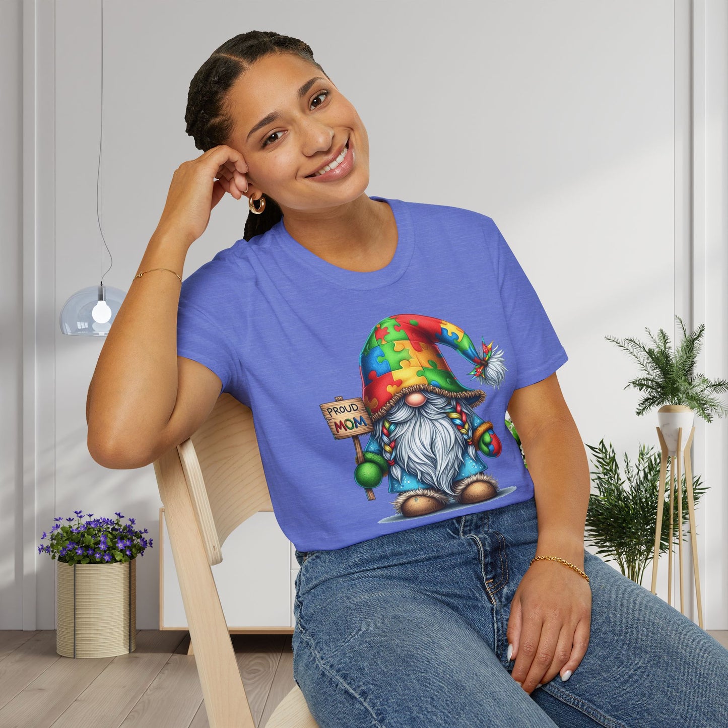Proud Mom (Autism Awarness Gnome) Adult T-shirt
