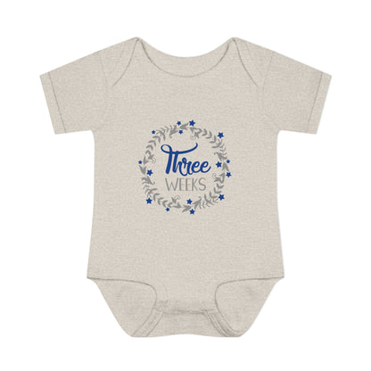 Blue Milestone Wreath Onesie-Three Weeks