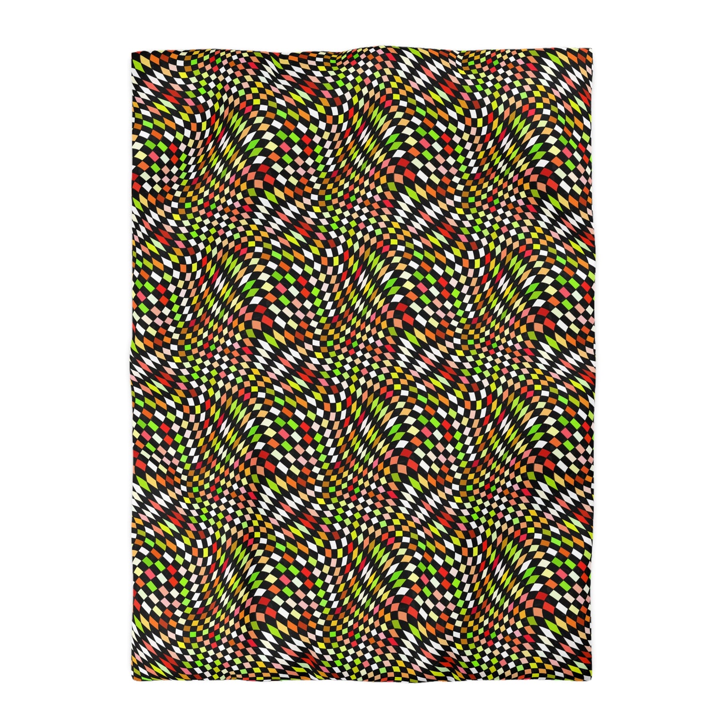 Warped Yellow/Green Checkered Microfiber Duvet Cover