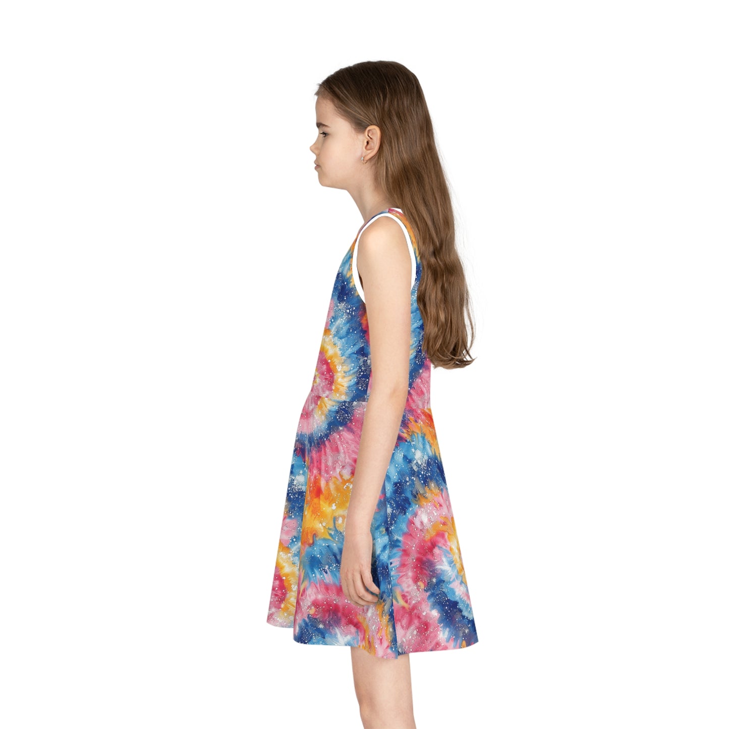 Red, Blue & Yellow Speckled Print Girls' Sleeveless Sundress - Perfect for Summer Parties & Playdates