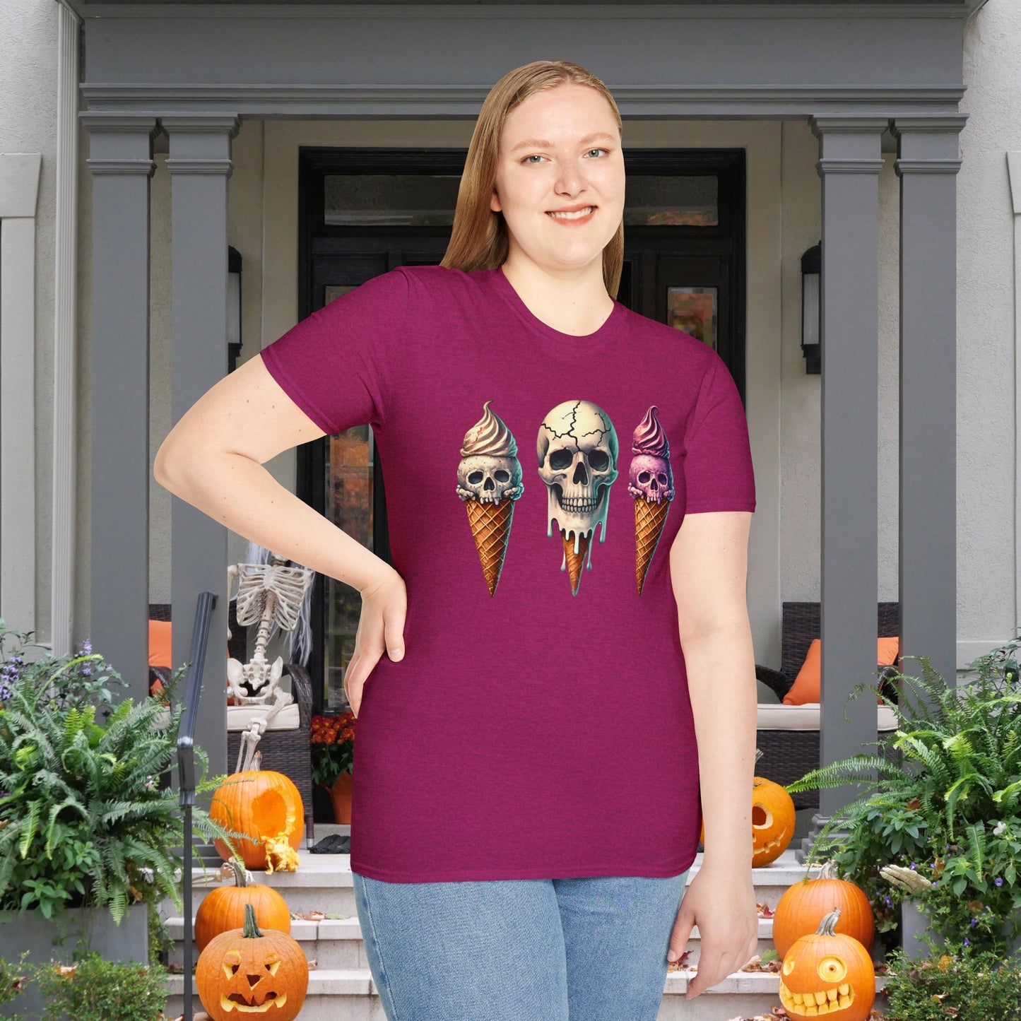 Ice Cream Cone Skull Adult T-shirt