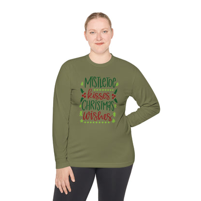 Mistletoe Kisses Christmas Wishes Adult Long Sleeve Tee