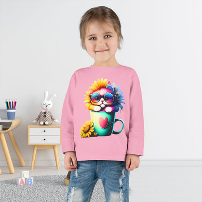 Cool Sunflower Kitten 2 Toddler Long Sleeve Tee