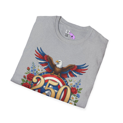 Bald Eagle & Flowers 250 Years of Freedom 1776-2026 Anniversary Adult T-shirt
