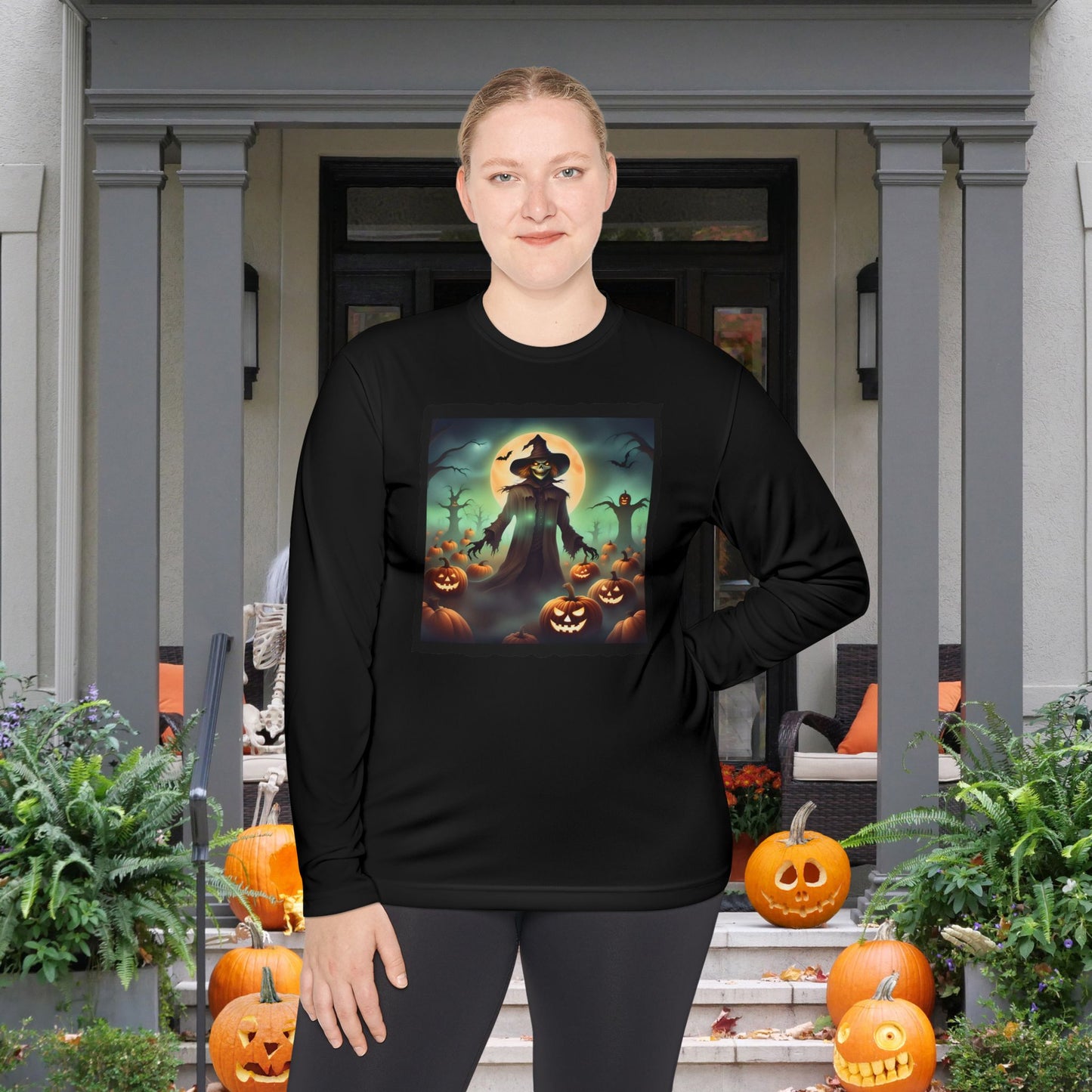 Halloween Scarecrow w/Pumpkins 4 Adult Long Sleeve Tee