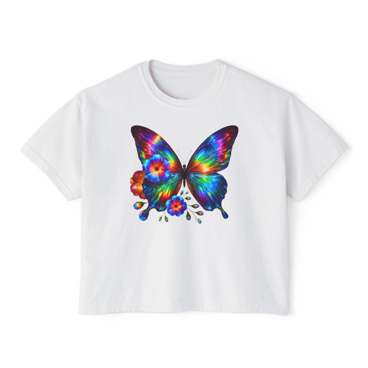 Colorful Butterfly & Flowers Women's Boxy Tee