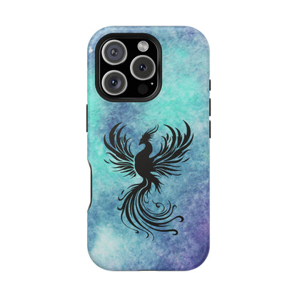 Phoenix Silhouette Over Teal Nebula MagSafe® Compatible Tough Case for iPhone
