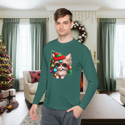 Colorful Christmas Tree Kitty Adult Long Sleeve Tee
