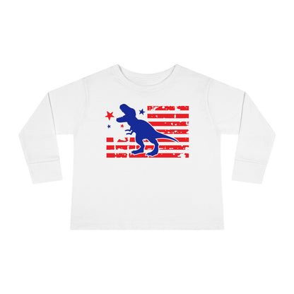 Distressed Patriotic T-Rex  Toddler Long Sleeve Tee