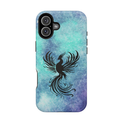 Phoenix Silhouette Over Teal Nebula MagSafe® Compatible Tough Case for iPhone