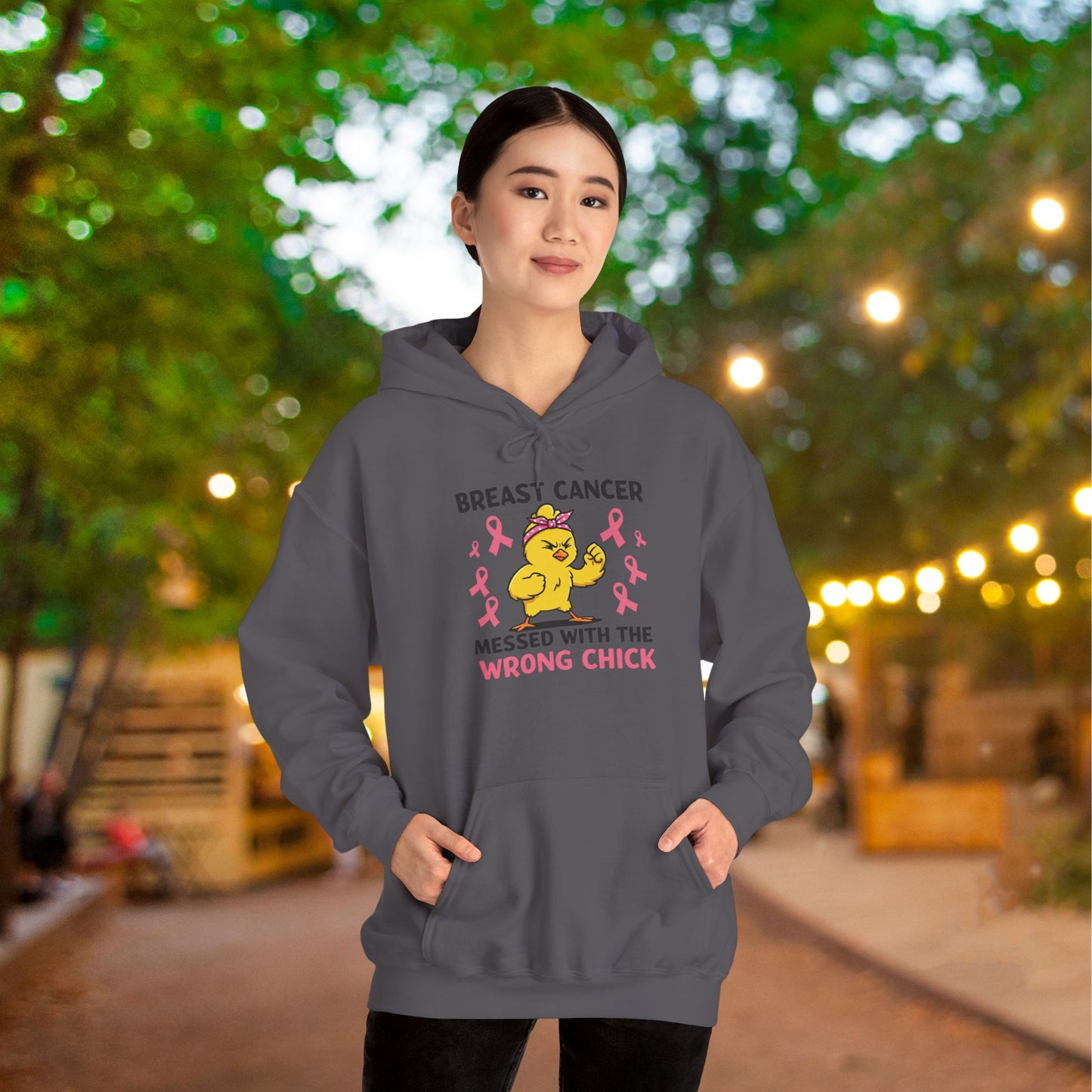Breast Cancer Messed With The Wrong Chick Heavy Blend™ Hooded Sweatshirt