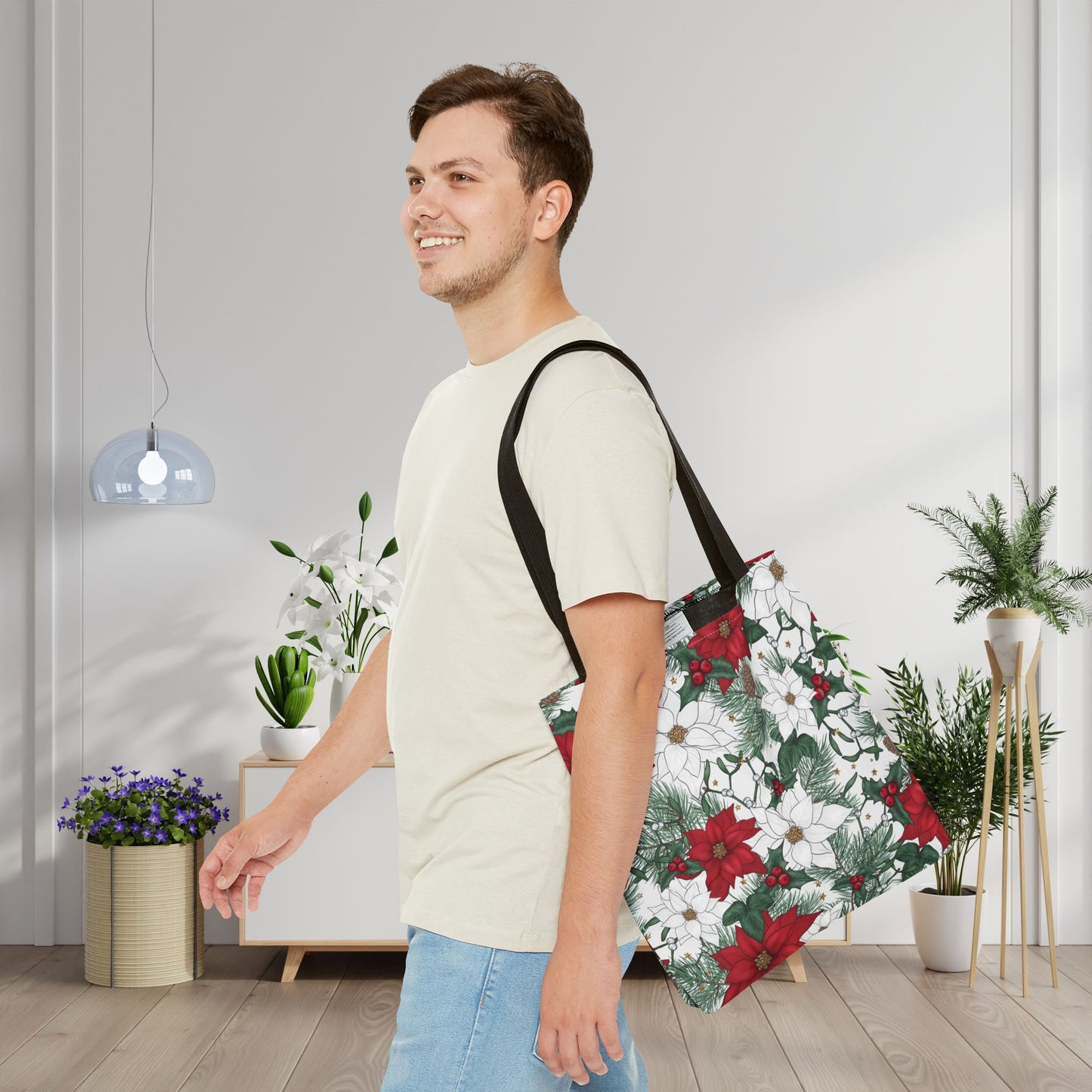 Winter Poinsettia Garden Canvas Tote Bag