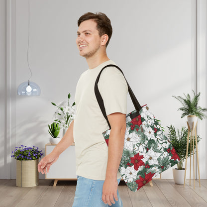 Winter Poinsettia Garden Canvas Tote Bag
