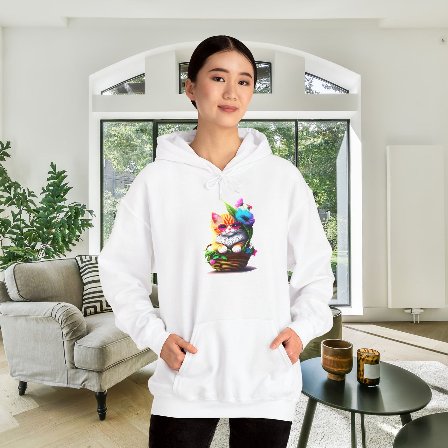 Cute Colorful Kitten in Flowers 2 Heavy Blend™ Hooded Sweatshirt