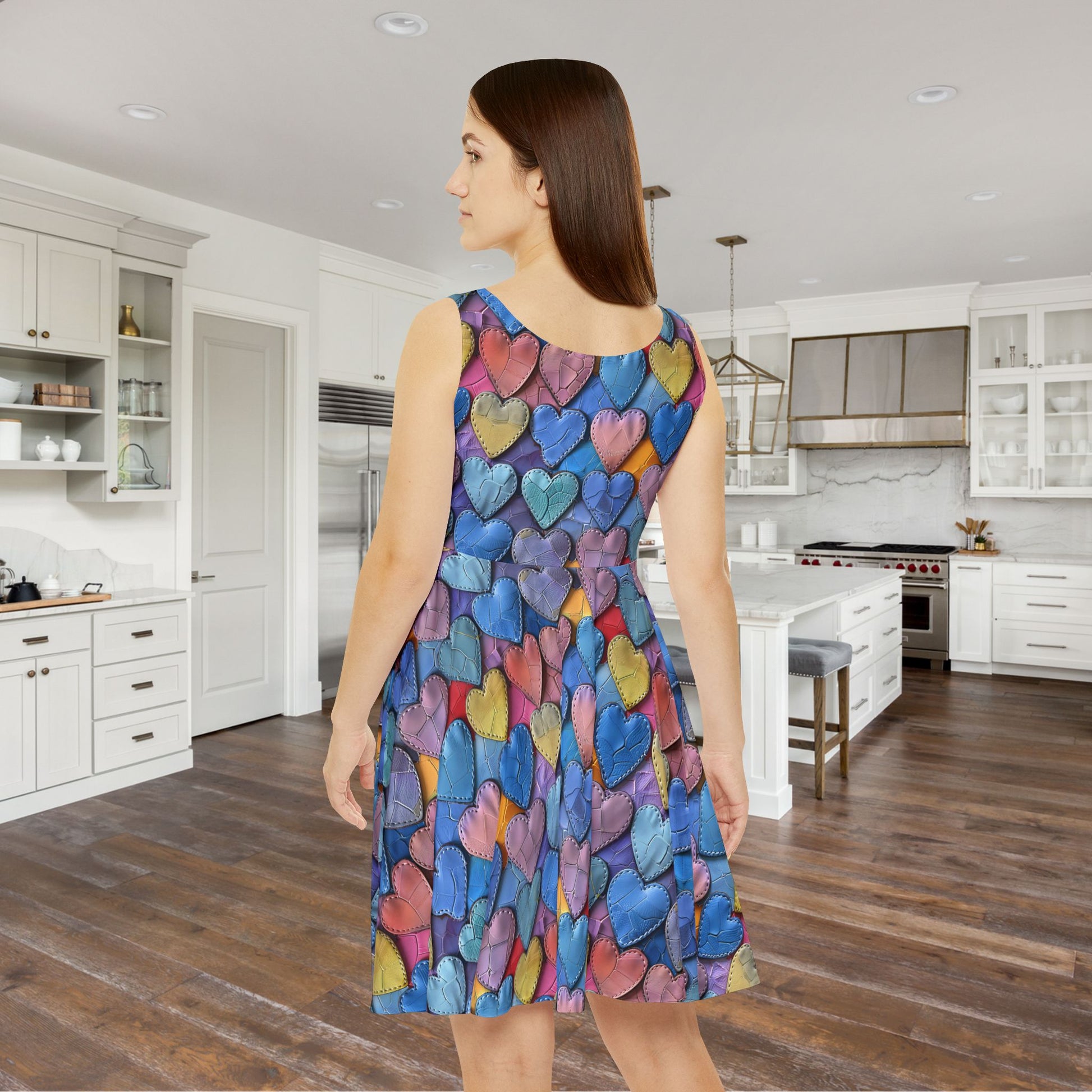 Color Pop Leather Hearts Women's Skater Dress