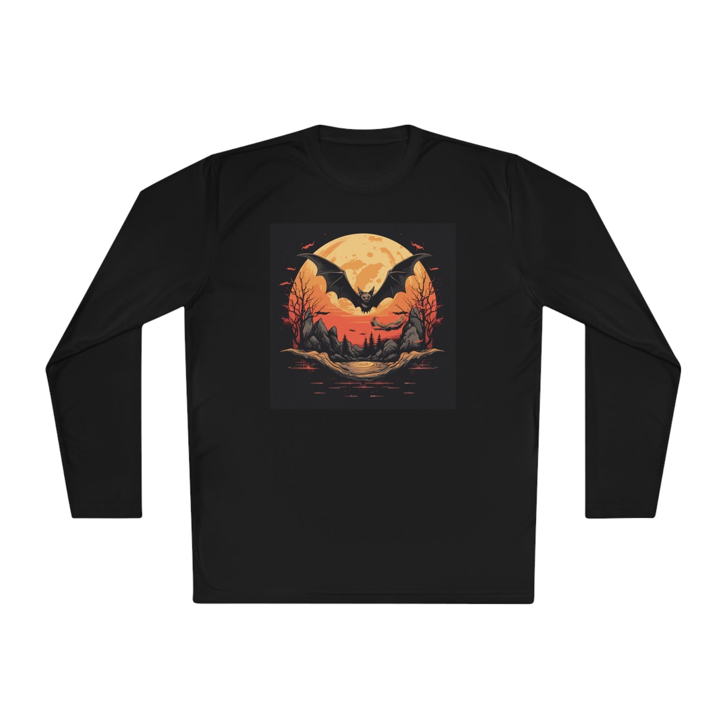 Creepy Bats Over Moon 3 Adult Long Sleeve Tee