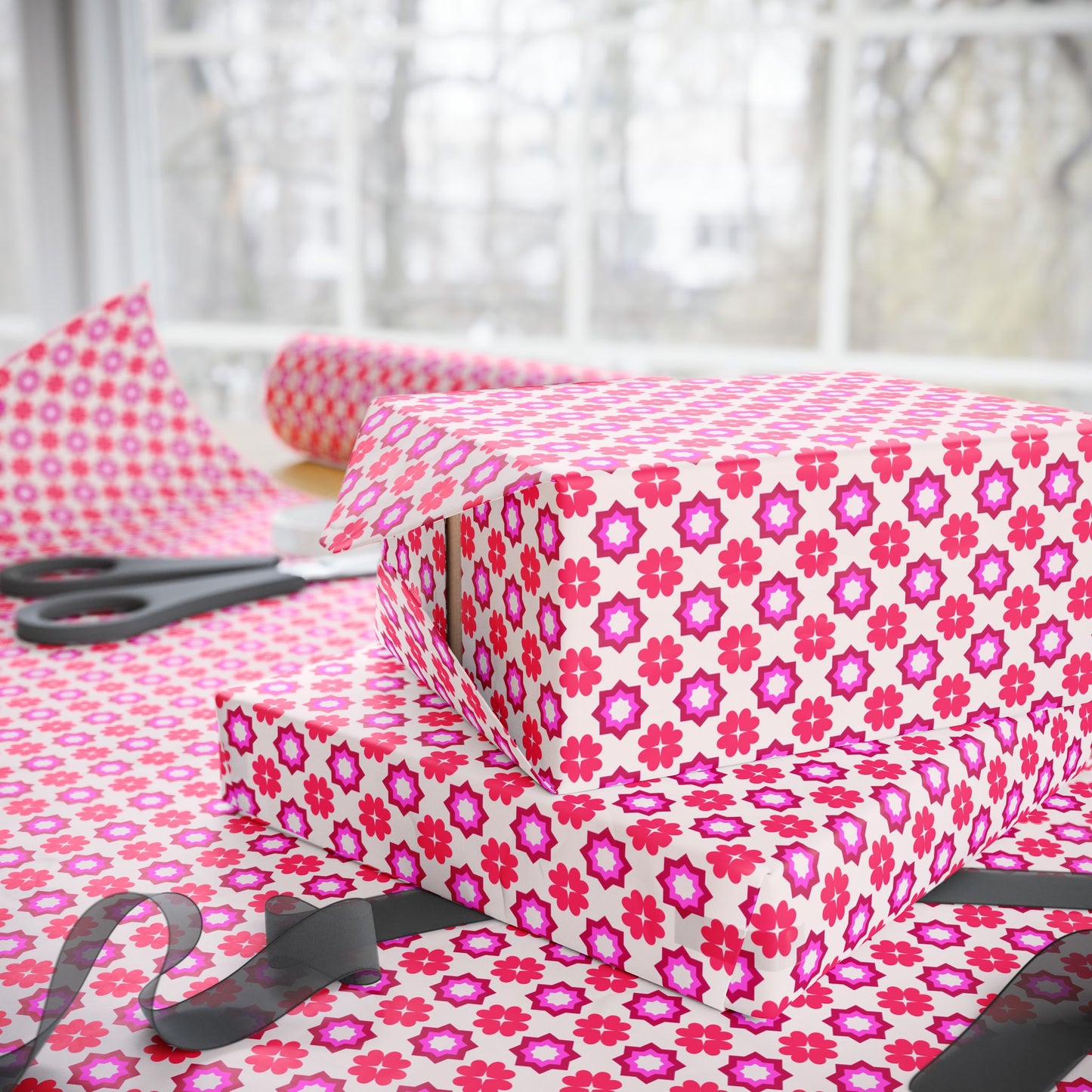 Rosy Star Garden Wrapping Paper