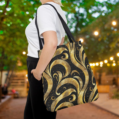 Black & Gold Luxe Swirl Canvas Tote Bag