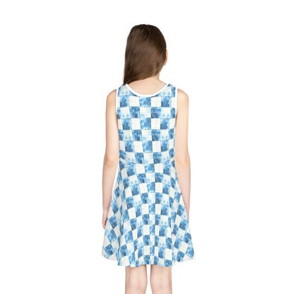 Cozy Blue Checkered Girls' Sleeveless Sundress