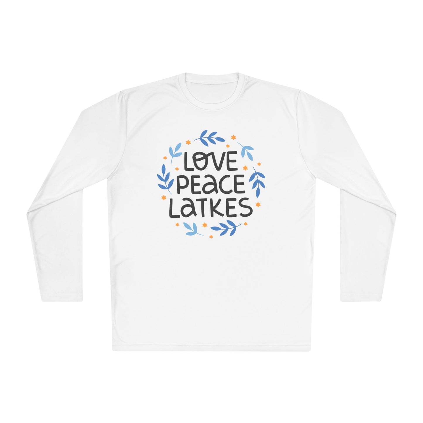 Hanukkah Love Peace Latkes Adult Long Sleeve Tee