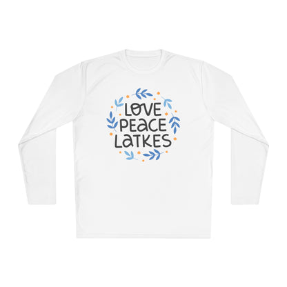 Hanukkah Love Peace Latkes Adult Long Sleeve Tee