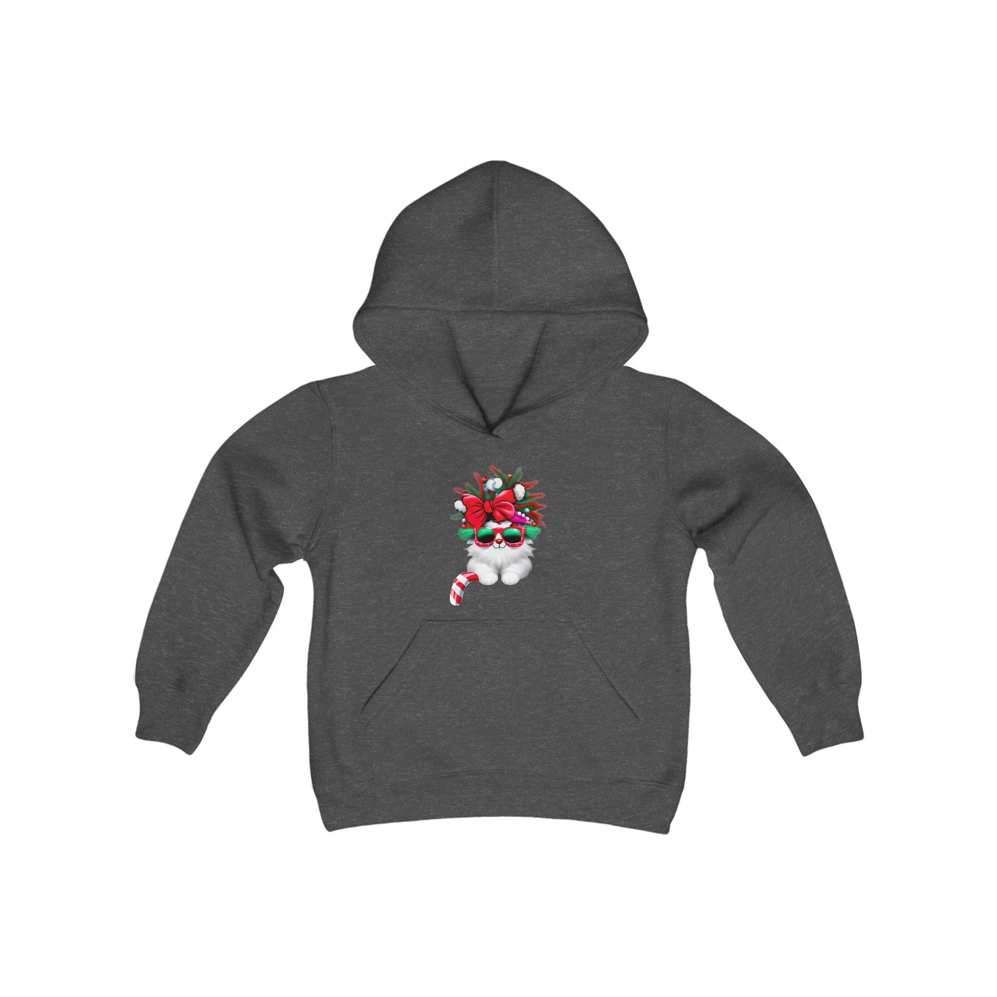 White Candy Cane Kitten Youth Hoodie