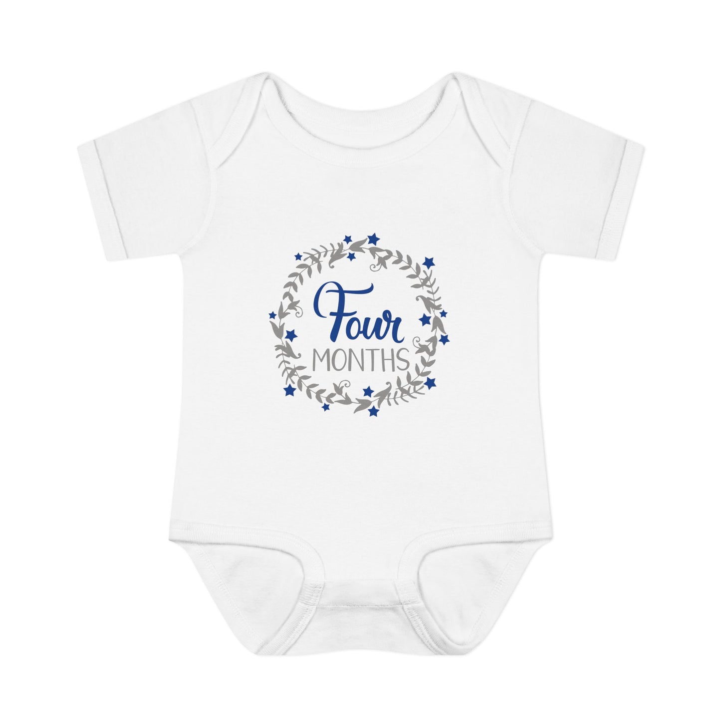 ""Blue Milestone Wreath Onesie-Four Months