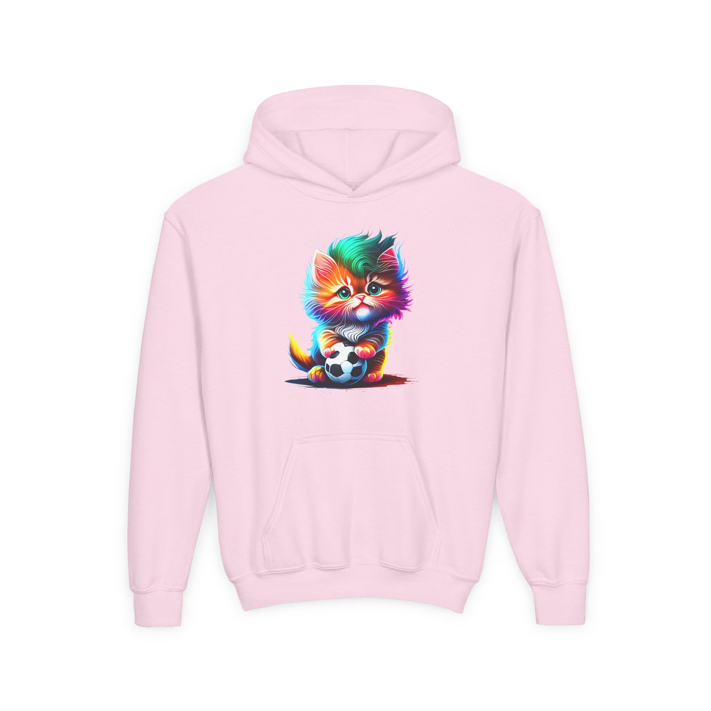 Cute Colorful Kitty w/Soccer Ball Youth Hoodie