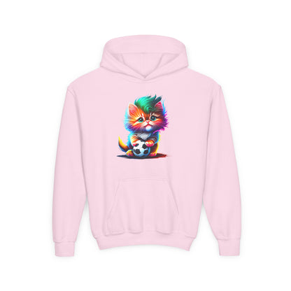 Cute Colorful Kitty w/Soccer Ball Youth Hoodie