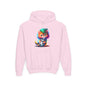 Cute Colorful Kitty w/Soccer Ball Youth Hoodie