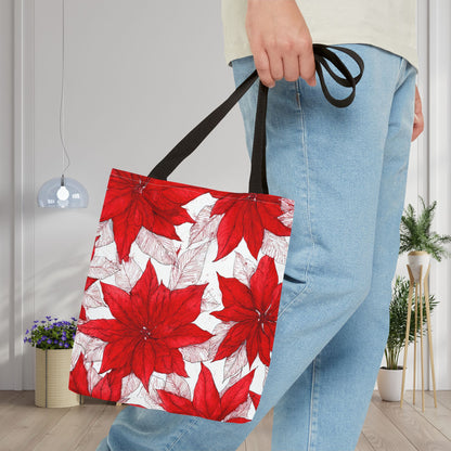 Crimson Poinsettia Sketch Canvas Tote Bag