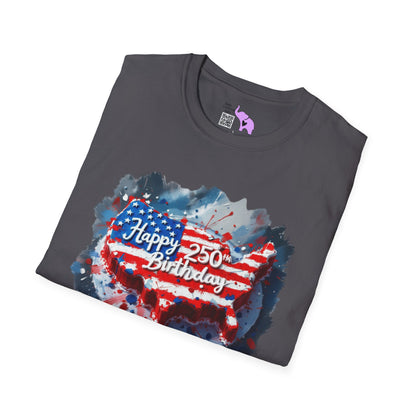 America-Shaped Happy 250th Birthday Cake Adult T-shirt